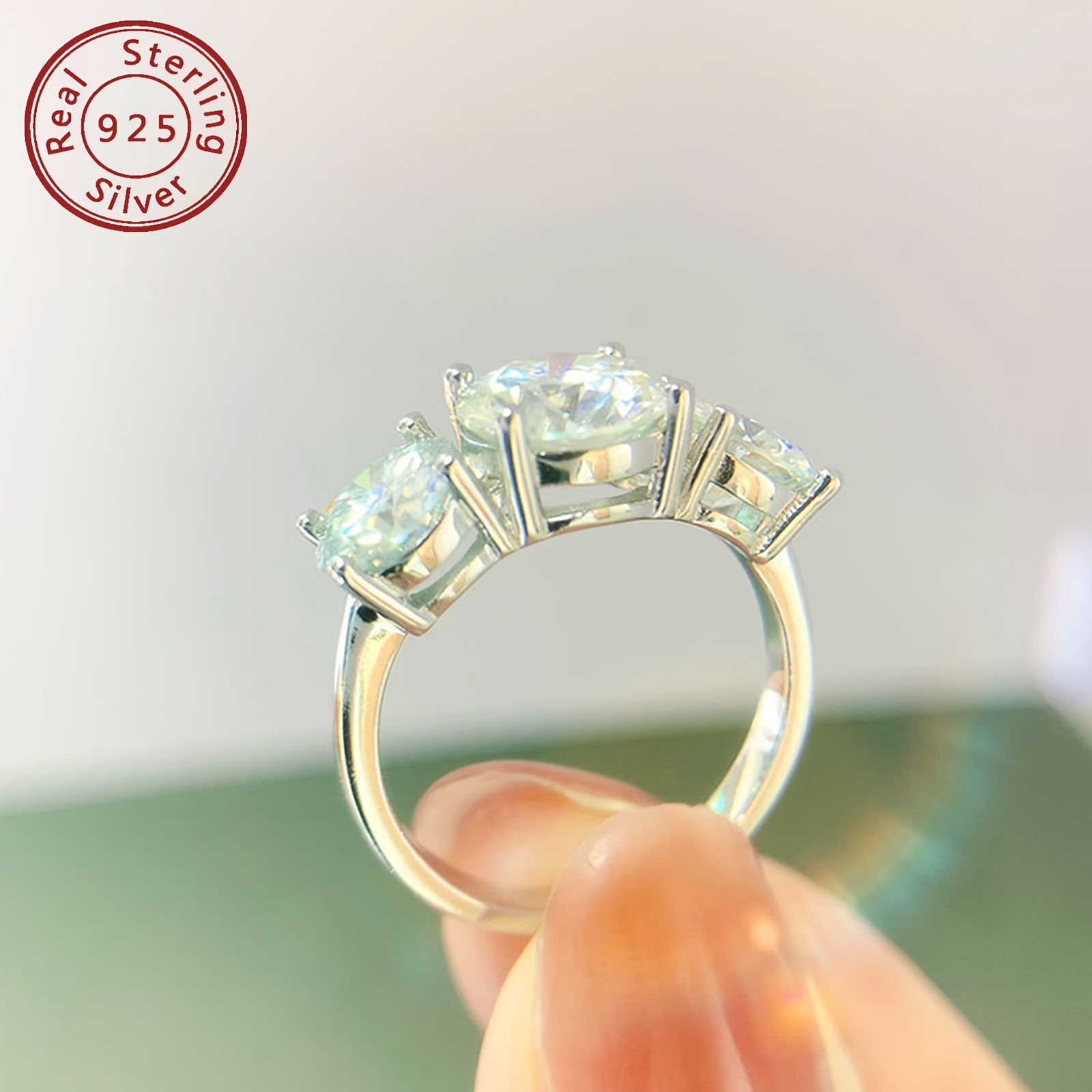 Moissanite Engagement Ring 925 Sterling Silver Round Cut D High Polished Finish